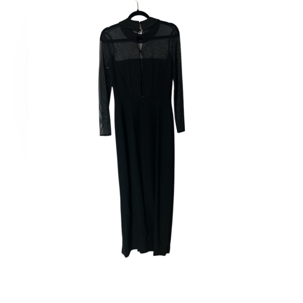 Vtg 90s Rimini Black Illusion Neckline Mesh Long Sleeve Gown Dress Sz 4